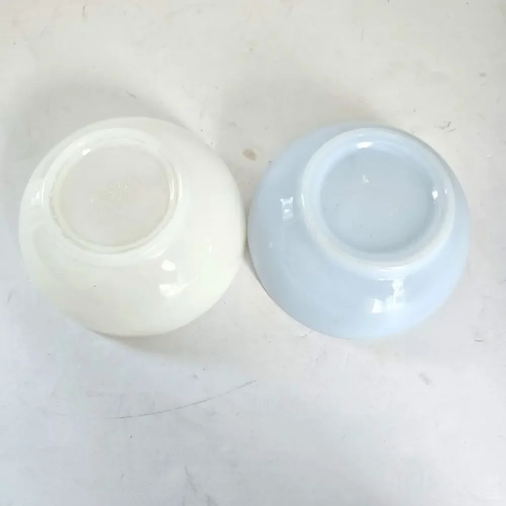 Vintage Fire King Cereal Bowls Set of 2 Turquoise White Milk Glass 1956-58